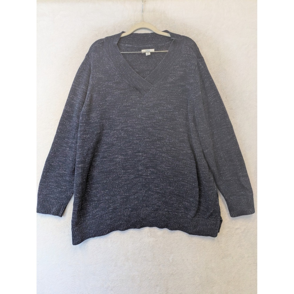 Croft‎ & Barrow Sweater Women's 2X Navy Blue V-Neck Space Dye Acrylic Blend